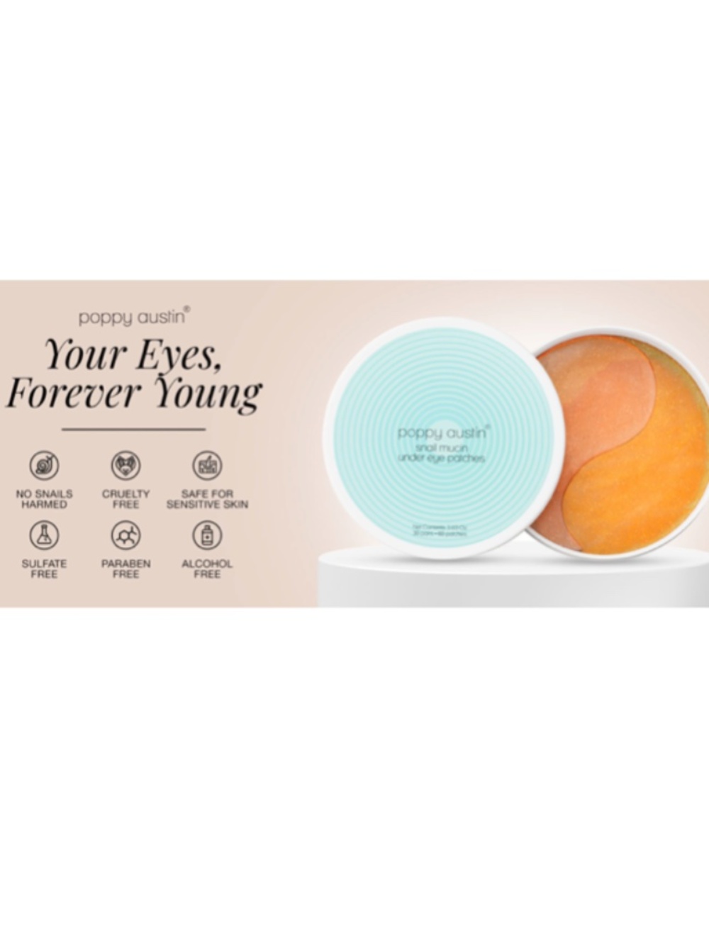 NEW Poppy Austin Snail Mucin Eye Patches 30 Pairs - Picture 2 of 6